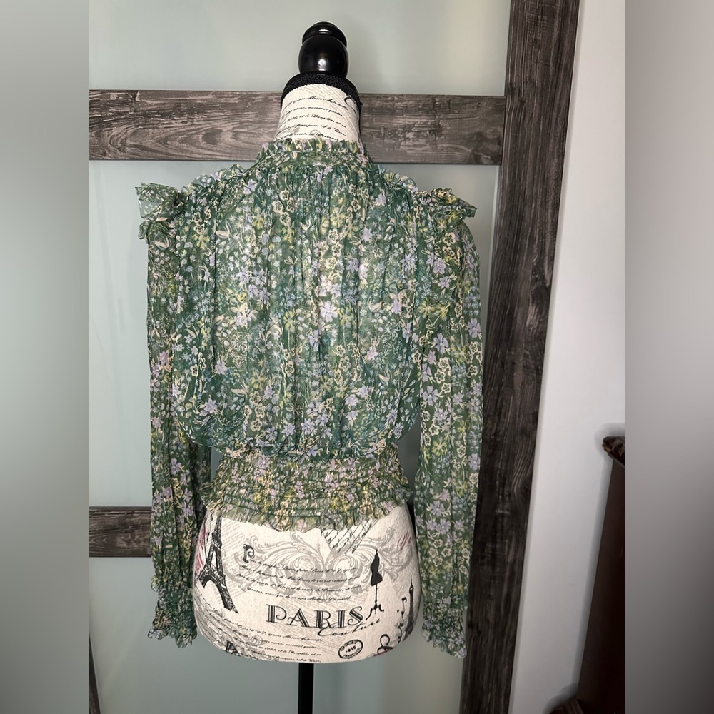 Free People green Floral Blouse - Picture 3 of 4